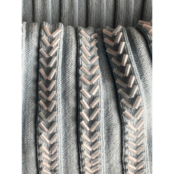 Beaded Womens Large Sweater Blue Ribbed Knit Off Shoulder Pullover Hong Kong 90s - Picture 7 of 13